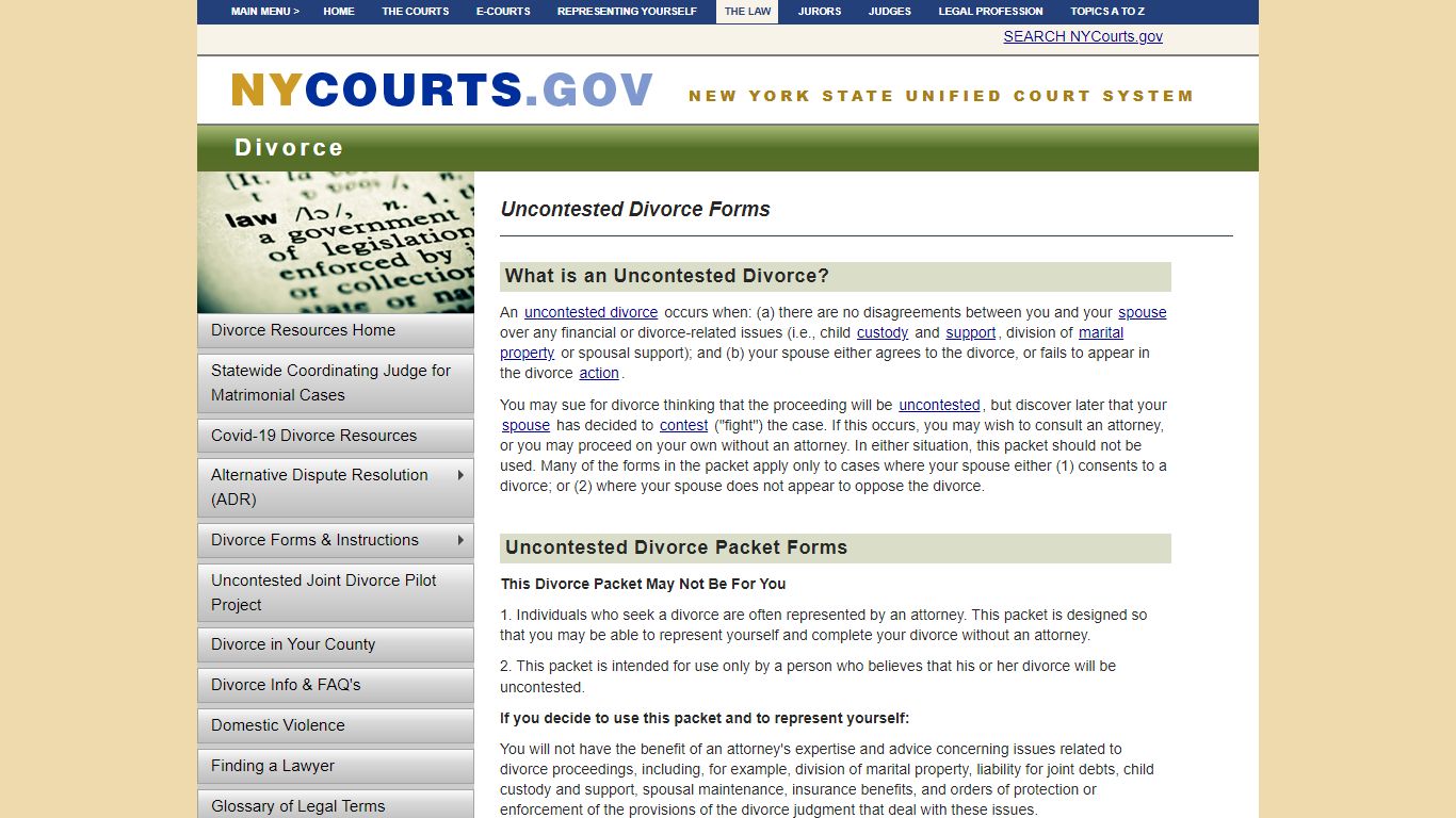 Uncontested Divorce Forms | NYCOURTS.GOV - Judiciary of New York